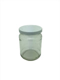 1lb Round Honey Jars with fancy embossed pattern to base of neck