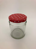 7oz (190ml) Panelled Round Glass Jam Jar with 63mm red spotty twist lid