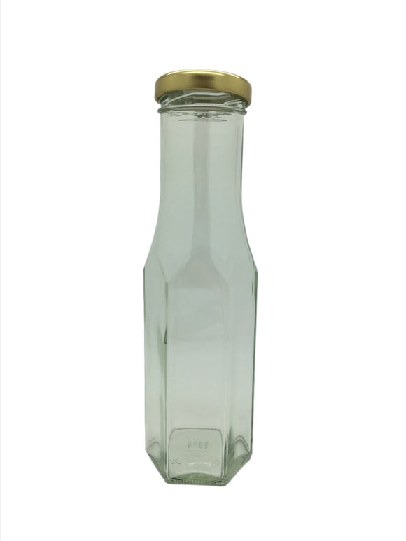 250ml Hexagonal sauce bottle with 43mm lid