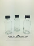 1oz (30ml) Clear Round Glass Bottle with 20mm R3 White PP Wadless or Black urea foil lined Cap