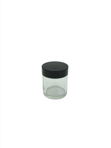15ml clear round squat ointment jar, available with a 38mm R3 black urea wadded cap