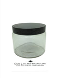 500ml clear round squat ointment jar with a 100mm R3 black urea wadded cap