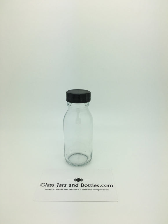 60ml mini clear round Alpha sirop mini bottle with 28mm black cap