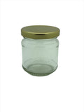 1/2lb Round Honey Jars with fancy embossed pattern to base of neck