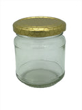 1/2lb Round Honey Jars with fancy embossed pattern to base of neck
