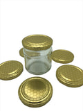 1/2lb Round Honey Jars with fancy embossed pattern to base of neck