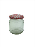 1/2lb Round Honey Jars with fancy embossed pattern to base of neck