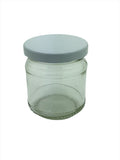 1/2lb Round Honey Jars with fancy embossed pattern to base of neck