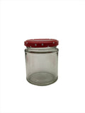 7oz (190ml) Panelled Round Glass Jam Jar with 63mm red spotty twist lid