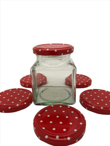 200g (282ml) SquareÃƒÆ’Ã¢â‚¬Å¡Ãƒâ€šÃ‚Â FoodÃƒÆ’Ã¢â‚¬Å¡Ãƒâ€šÃ‚Â Jar with 63mm red spotty twist lid