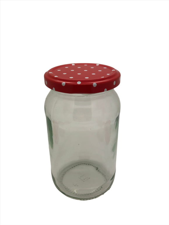 1lb (380ml) Round Glass Jam Jar with 63mm red spotty twist lid