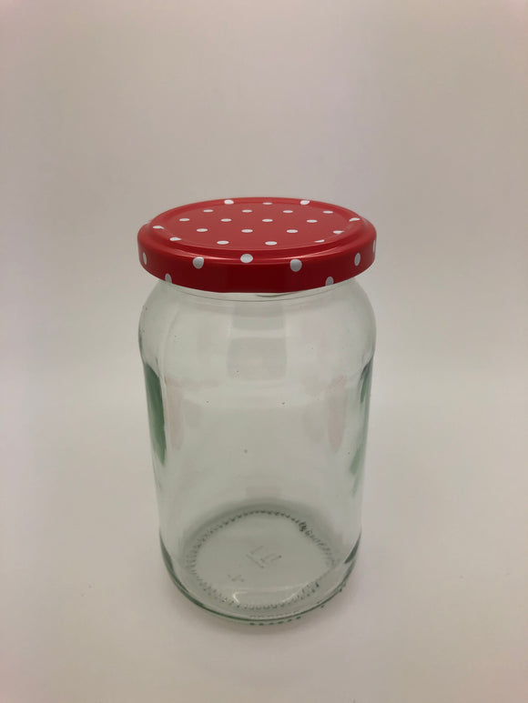 1lb (380ml) Round Glass Jam Jar with 63mm red spotty twist lid